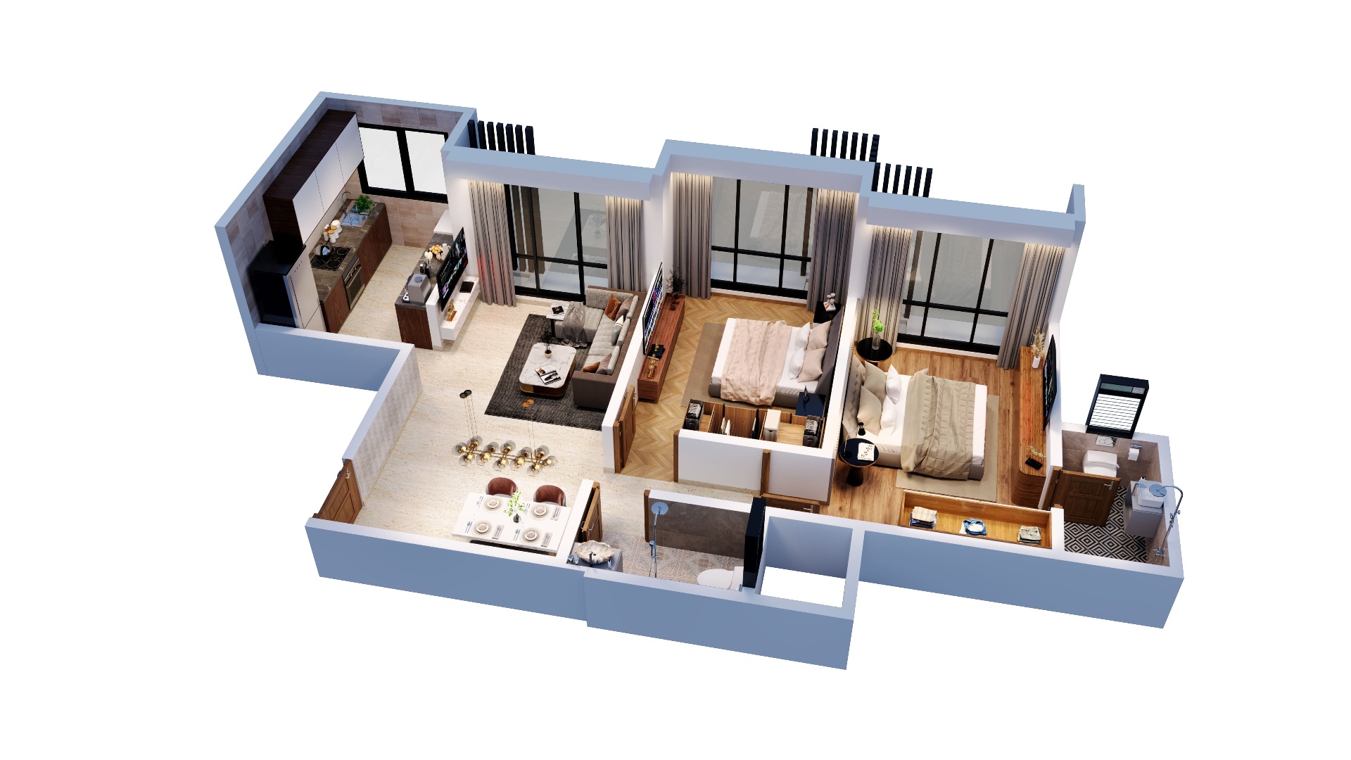 Wing A Flat 01 2 BHK isometric floor plan