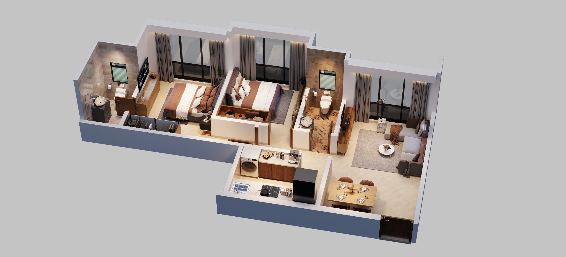 Wing A Flat 02 2 BHK isometric floor plan