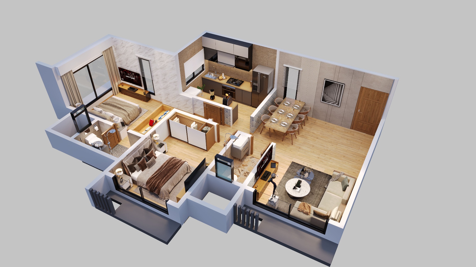 Wing A Flat 03 2 BHK isometric floor plan
