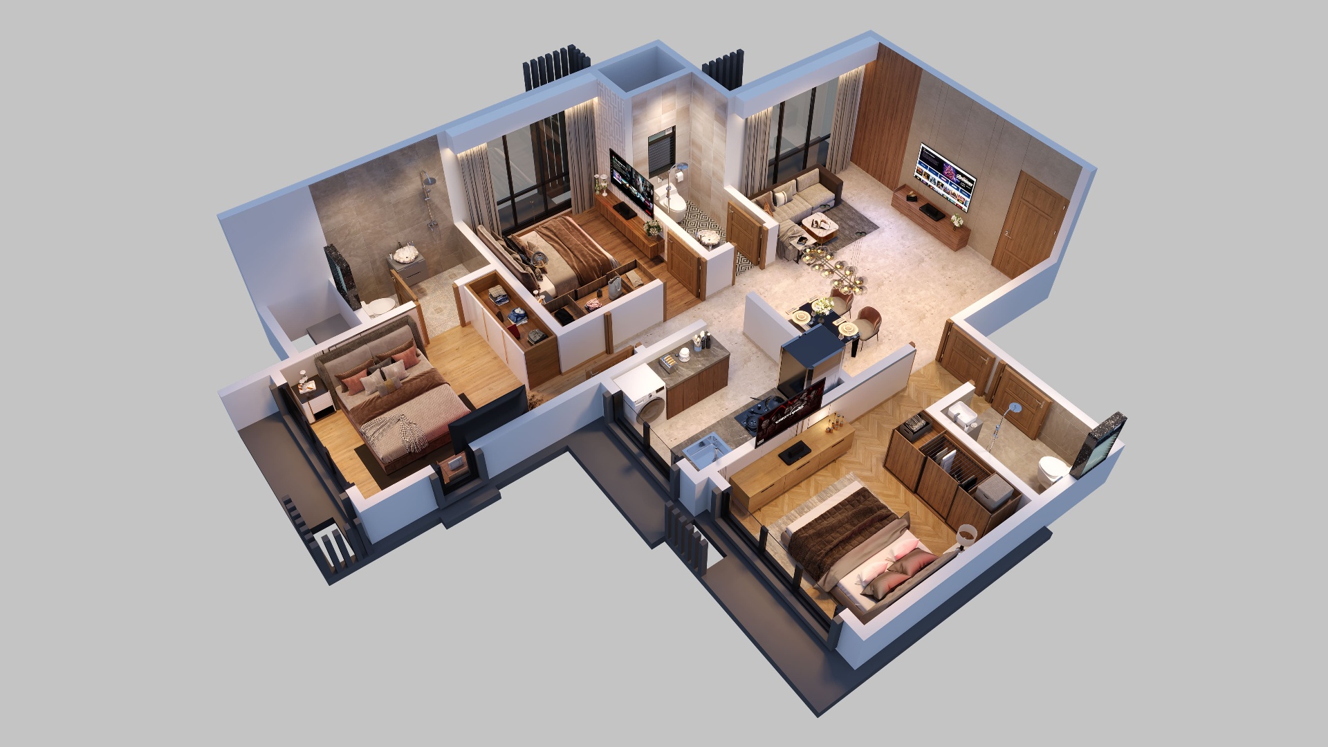 Wing A Flat 04 3 BHK isometric floor plan